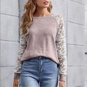 Lace Sleeve Long Sleeve Blouse Pink Mauve